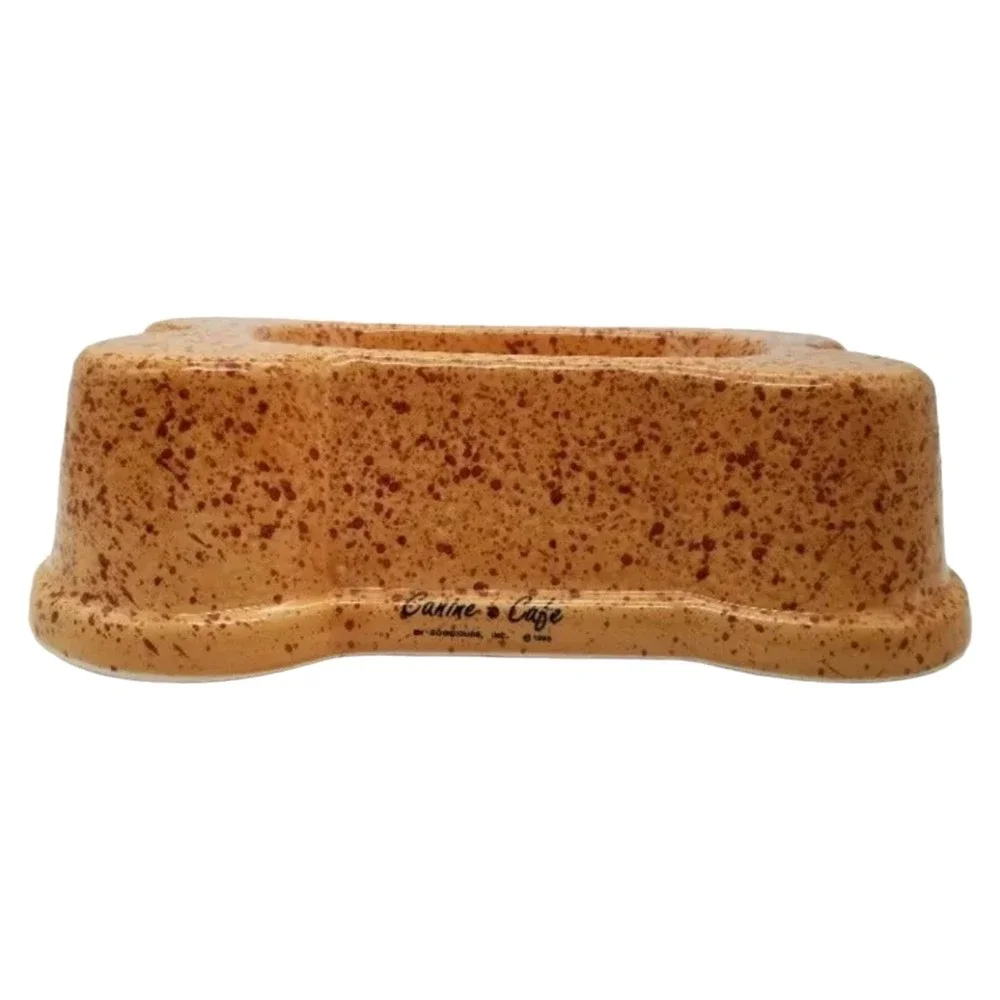 Doggiduds 1995 Canine Cafe Glazed Ceramic Bone Biscuit Dog Feeder Heavy Bowl